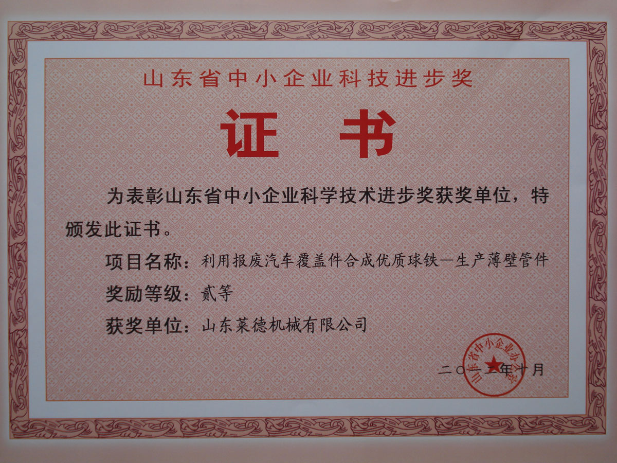 山東省中小(xiǎo)企業科學技(ji)術進步二等(deng)獎